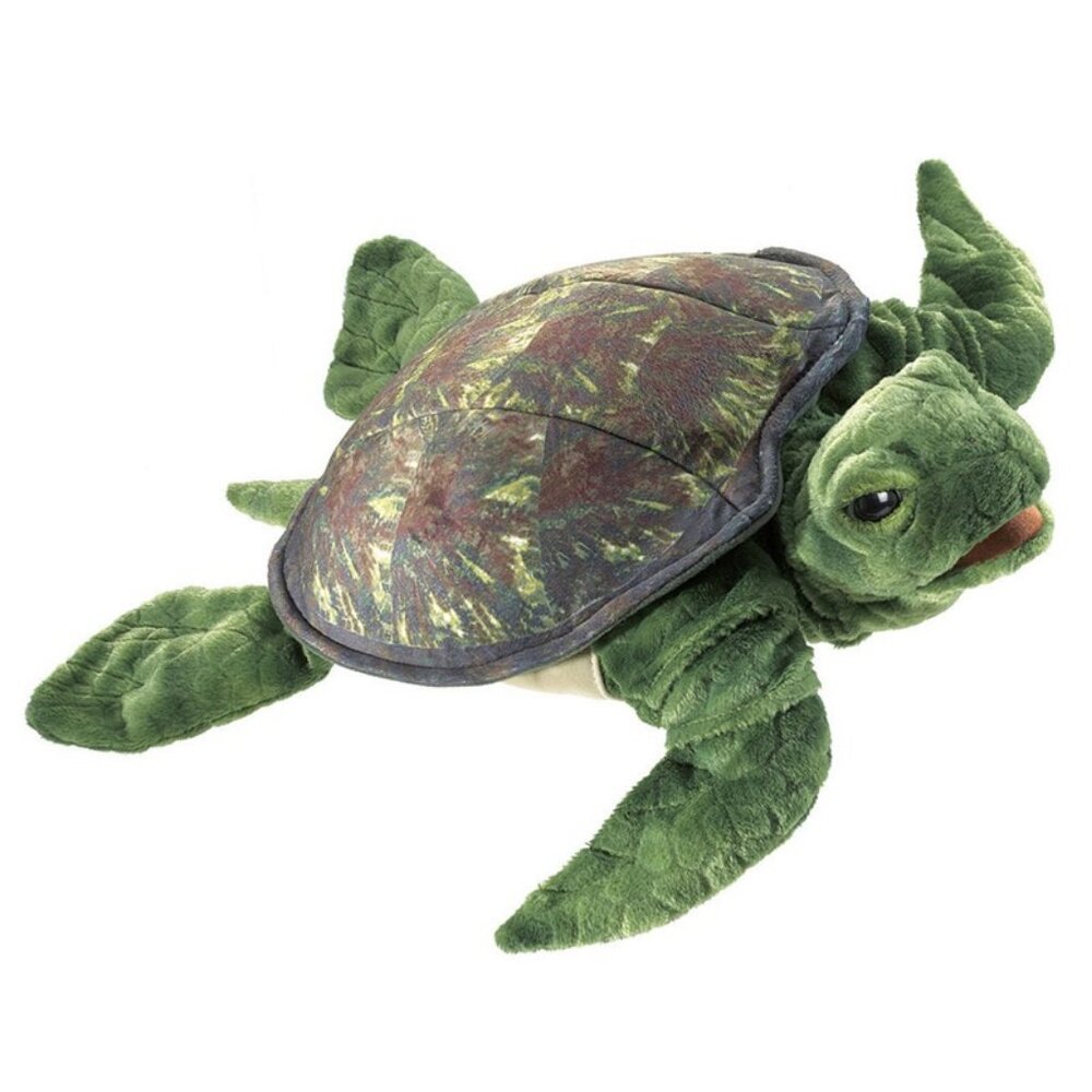 Folkmanis 16” Sea Turtle Hand Puppet Plush Stuffed Animal Toy Green